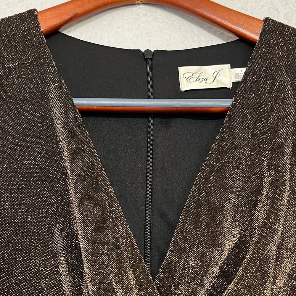 Eliza J Bronze Metallic Faux Wrap Dress - Picture 5 of 15